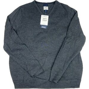 NWT John W. Nordstrom 100% Italian Merino Extrafine Wool V-Neck Gray Sweater